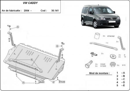 Scut motor Vw - Scut motor metalic VW Caddy (2003 - 2012) - Protecție oțel 2mm cod 30.141