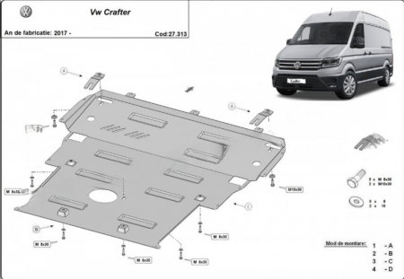 Scut motor metalic Volkswagen Crafter 2021 - prezent varianta mare 19 kg