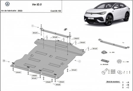 Scut motor Vw ID - Scut motor metalic VW ID.5 (2022 - prezent) - Protecție oțel 2mm cod 30.153