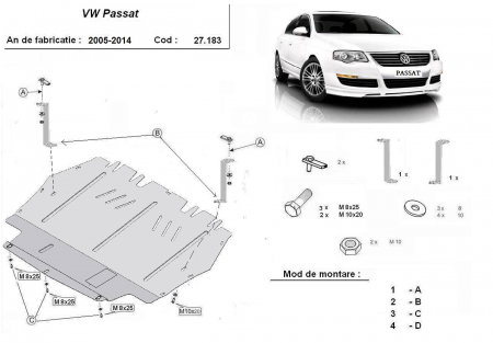 Scuturi metalice - Scut Motor Metalic VW Passat B7 2010-2014 Protecție Profesională Motor Cutie Radiator Bară Față Karmaster