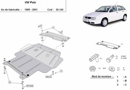 Scut motor Vw Polo - Scut Motor Metalic VW Polo (1995 - 2001), Oțel 2mm - Cod 30.143
