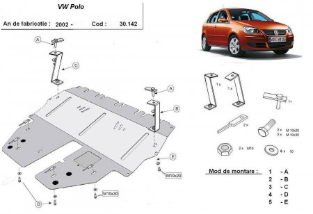 Scut motor Vw Polo - Scut Motor Metalic VW Polo 9N Benzină (2003 - 2009), Oțel 2mm - Cod 30.142