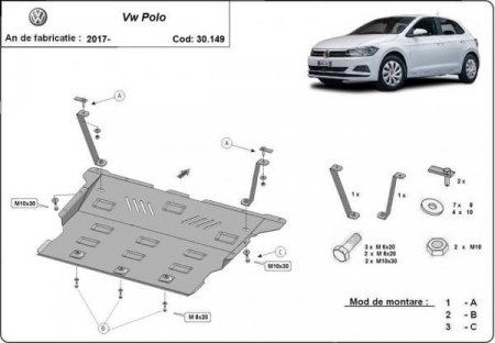 Scut motor Vw Polo - Scut Motor Metalic VW Polo (2017 - prezent), Oțel 2mm - Cod 30.149