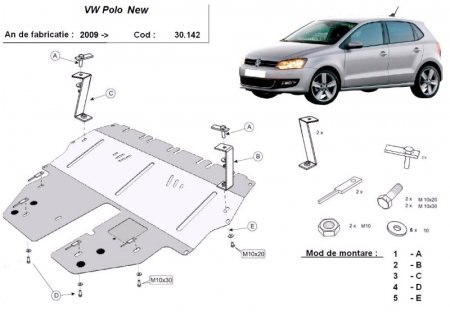 Scut motor Vw Polo - Scut Motor Metalic VW Polo 6R Benzină (2009 - 2017), Oțel 2mm - Cod 30.142