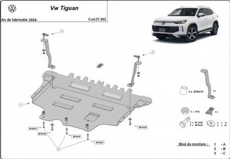 Scut motor Vw Tiguan - Scut Motor Metalic VW Tiguan Non-Hybrid (2024 - 2026) – Protecție Profesională 2mm