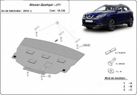Scuturi metalice - Scut motor metalic Nissan Qashqai J11 2014-2021 Karmaster, otel 2mm, protectie integrala (motor, cutie viteze, radiator, bara fata), fereastra service ulei, cod 19.136