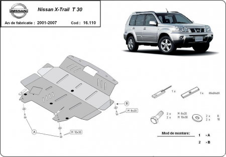 Scut motor Nissan X-Trail - Scut motor metalic Nissan X-Trail T30 2001-2007 Karmaster, otel 2.5mm, protectie motor, cutie viteze, radiator, fereastra service ulei, cod 16.110