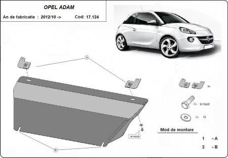Scut motor metalic Opel Adam 2012-2019 Karmaster, otel 2mm, protectie motor si cutie viteze, cod 17.124