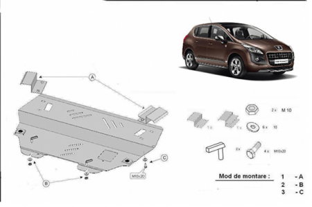 Scut motor metalic Peugeot 3008 (2009-2016) oțel 2mm cod 18.199 karmaster.ro