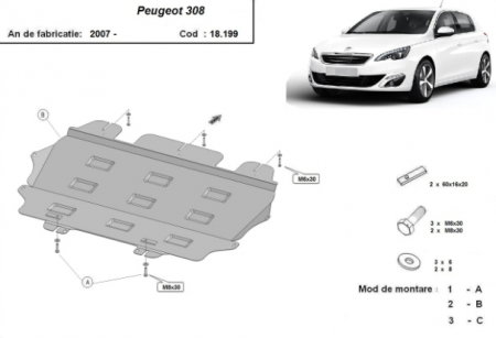 Scuturi metalice - Scut Motor Metalic Peugeot 308 (2007-2017) - Cod Produs 18.199