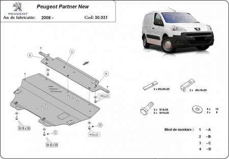 Scuturi metalice - Scut Motor Metalic Peugeot Partner (2008-2020) - Karmaster