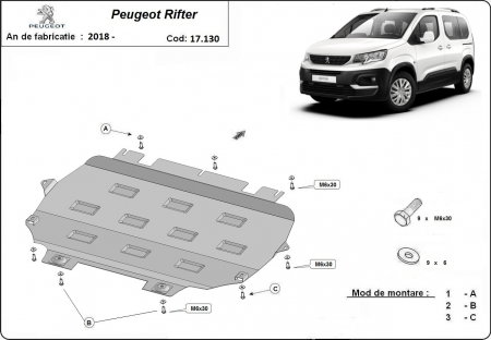 Scut Motor Metalic Peugeot Rifter 2018-2025, 2mm Grosime, Cod 17.130 [0]