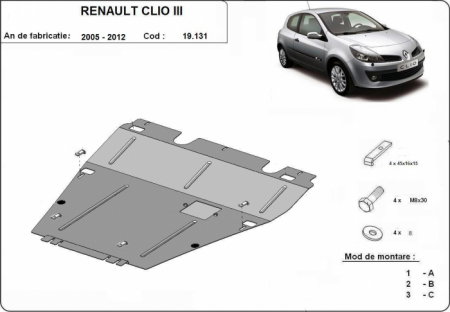 Scut Protecție Motor Cutie Viteze Oțel 2mm Renault Clio 3 2005-2012 Karmaster 19.131 [0]