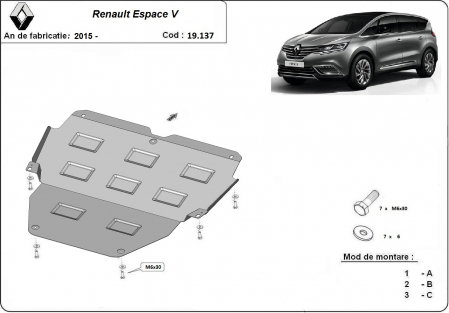 Scut Protecție Motor și Cutie Viteze Oțel 2mm Renault Espace V 2015-Prezent Karmaster 19.137