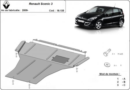 Scut motor Renault Scenic - Scut motor metalic Renault Scenic 2009 - 2015 protectie profesionala 2mm Karmaster