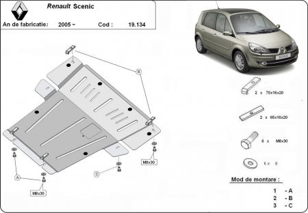 Scut motor Renault Scenic - Scut motor metalic Renault Scenic 2004 - 2008 protectie profesionala 2mm Karmaster