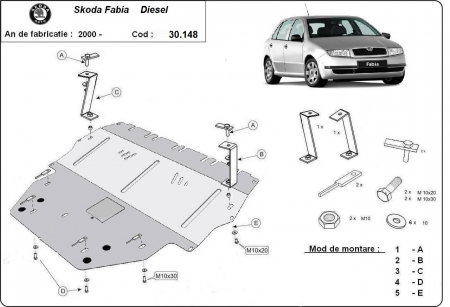 Scut motor Skoda Fabia - Scut Motor Metalic Oțel Skoda Fabia 1 (2000 - 2007) Diesel Karmaster (Cod 30.148)