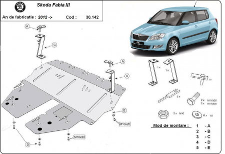Scut motor Skoda Fabia - Scut Motor Metalic Oțel Skoda Fabia 3 (2014 - 2021) Benzină Karmaster (Cod 30.142)