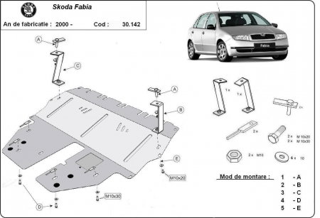 Scut motor Skoda Fabia - Scut Motor Metalic Oțel Skoda Fabia 1 (2000 - 2007) Benzină Karmaster (Cod 30.142)