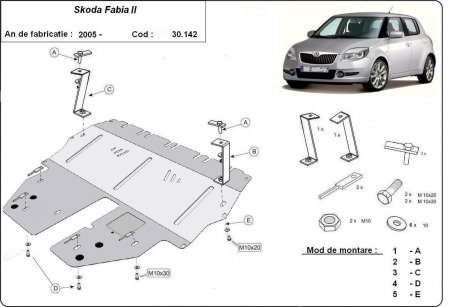 Scut motor Skoda Fabia - Scut Motor Metalic Oțel Skoda Fabia Benzină (2005 - 2014) Karmaster (Cod 30.142)