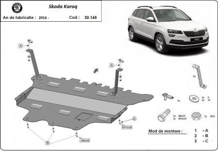 Scut motor Skoda - Scut Protecție Motor și Cutie Manuală Skoda Karoq (2016 - Prezent) - Oțel Anticoroziv