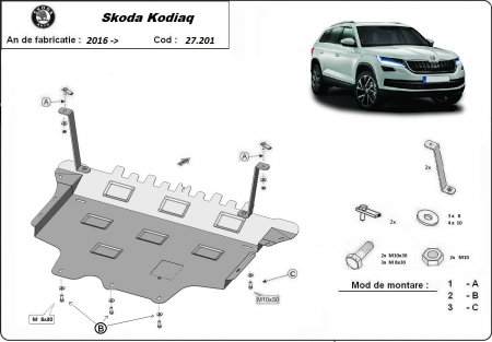 Scut motor Skoda - Scut Motor Metalic Oțel Skoda Kodiaq (2016-2025) - Protecție Integrală 2mm cu Fereastră Vizitare Schimb Ulei