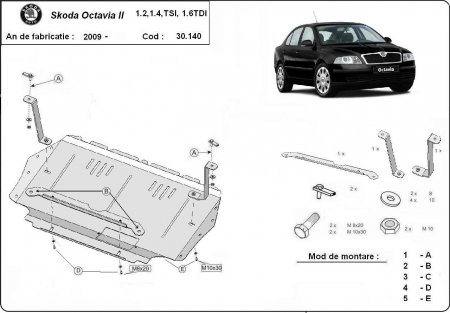 Scut motor Skoda - Scut Motor Metalic Oțel 2mm Skoda Octavia 2 Facelift (2010 - 2012) – Protecție Integrală Motor, Cutie și Radiator