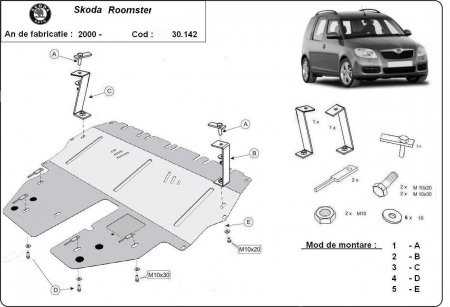 Scut motor Skoda - Scut Motor Metalic Oțel 2mm Skoda Roomster (2006-2015) Protecție Completă Motor Cutie Radiator și Bară Față