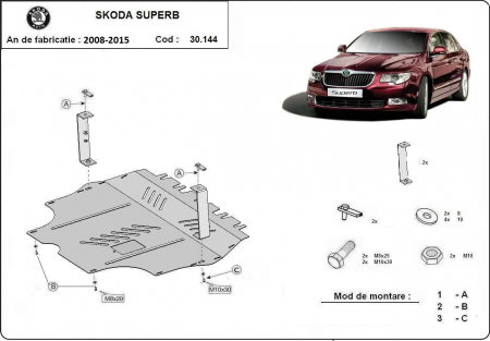 Scut motor Skoda - Scut motor metalic Skoda Superb 2 dupa 2011