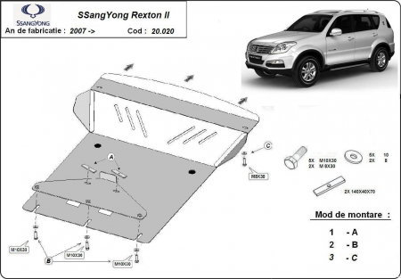Scut motor metalic oțel SsangYong Rexton 2 (2007 - 2017) protecție completă motor și radiator Karmaster