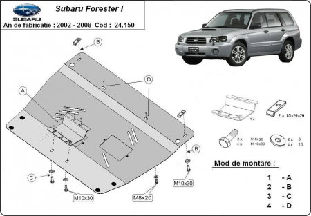 Scut motor metalic oțel 3mm Subaru Forester 2 2002 - 2008 protecție cutie de viteze Karmaster [0]