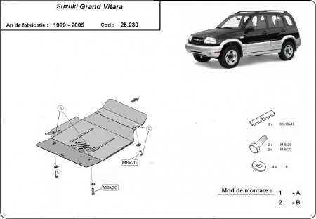 Scuturi metalice - Scut Motor Metalic Oțel 3mm Suzuki Grand Vitara (1999 - 2005) – Protecție Motor și Radiator Cod 25.230