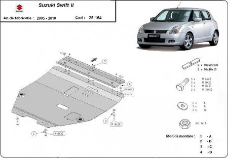 Scut motor Suzuki Swift - Scut Motor și Cutie Viteze Metalic Suzuki Swift 2 (2005-2010) - Oțel 2mm - Vedere Ansamblu