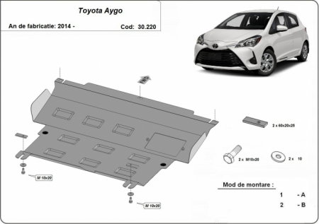 Scut motor Toyota Aygo - Scut Metalic Motor, Cutie de Viteze și Radiator Toyota Aygo AB40 (2014 - 2022) - Oțel 2mm