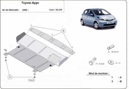 Scut motor Toyota Aygo - Scut Metalic Motor, Cutie, Radiator și Bară Toyota Aygo (2006 - 2014) - Oțel 2mm