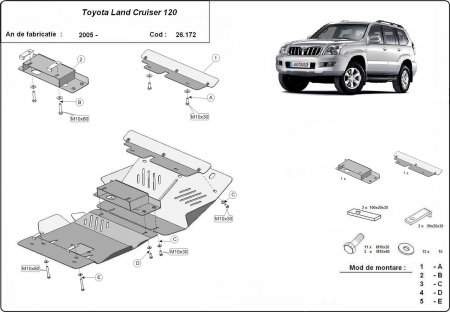 Scut Metalic Motor Oțel 2.5mm Toyota Land Cruiser J120 2002-2009 - Fereastră Schimb Ulei