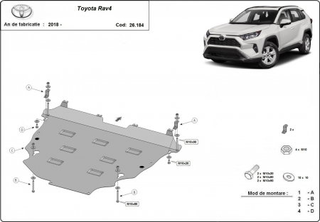 Scut metalic motor, cutie viteză, radiator și bară față Toyota RAV 4 (2018 - 2026) – Oțel 2mm
