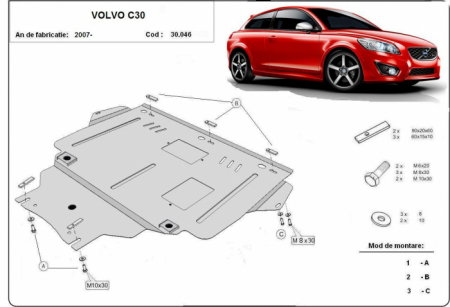 Scut motor Volvo - Scut Motor Metalic Volvo C30 (2006 - 2013) Protecție Profesională 2mm Karmaster