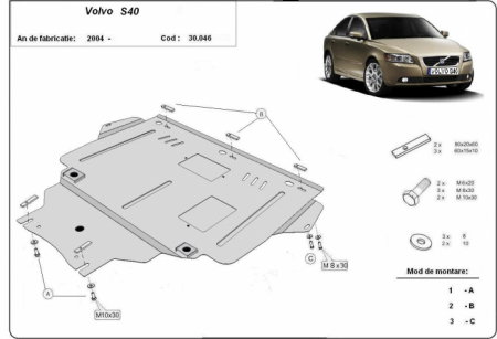 Scut motor Volvo - Scut Motor Metalic Volvo S40 (2004 - 2012) Protecție Profesională 2mm Karmaster