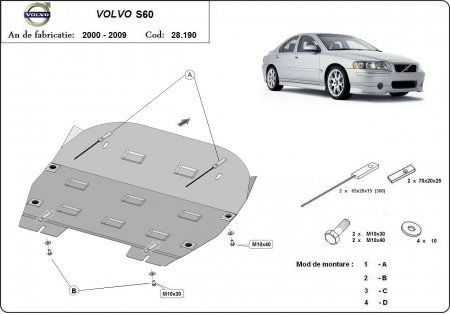 Scut motor Volvo - Scut Motor Metalic Volvo S60 (2000 - 2009) Protecție Profesională 2mm Karmaster