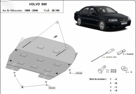 Scut motor Volvo - Scut Motor Metalic Volvo S80 (1998 - 2006) Protecție Profesională 2mm Karmaster
