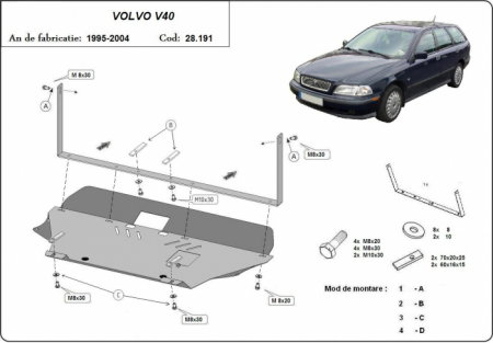 Scut motor Volvo - Scut Motor Metalic Volvo V40 (1995 - 2004) Protecție Profesională 2mm Karmaster