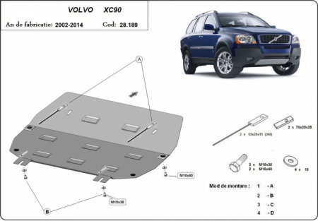Scut motor Volvo - Scut motor metalic oțel 2mm Volvo XC90 2002-2014 cod 28.189 karmaster.ro