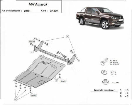 Scut motor Vw - Scut motor metalic VW Amarok (2010 - 2022) - Protecție 3mm