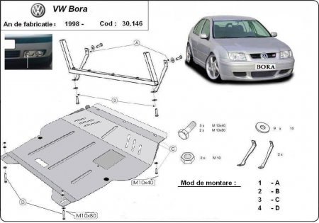 Scuturi metalice - Scut motor metalic VW Bora (1998 - 2005) - Protecție oțel 2mm