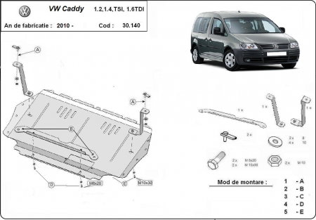 Scut motor Vw - Scut motor metalic VW Caddy (2010 - 2012) - Protecție oțel 2mm cod 30.140
