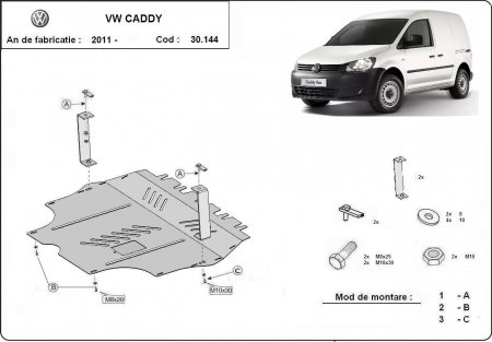 Scut motor Vw - Scut motor metalic Volkswagen Caddy 2011 - 2020 din otel de 2 mm