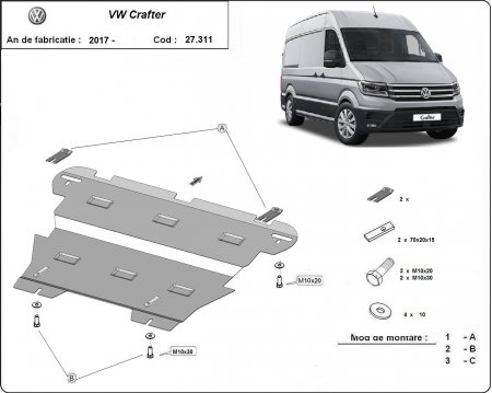 Scut motor metalic Volkswagen Crafter 2017 - prezent grosime 3 mm
