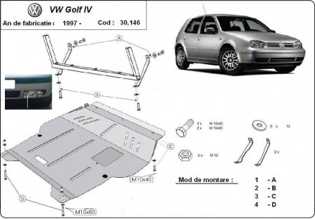 Scuturi metalice - Scut Motor Metalic VW Golf 4 1998-2004 Protecție Profesională Bară Radiator Fereastră Ulei Karmaster