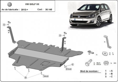 Scut Motor Metalic VW Golf 7 2012-2020 Protecție Profesională Bară Radiator Fereastră Ulei Karmaster